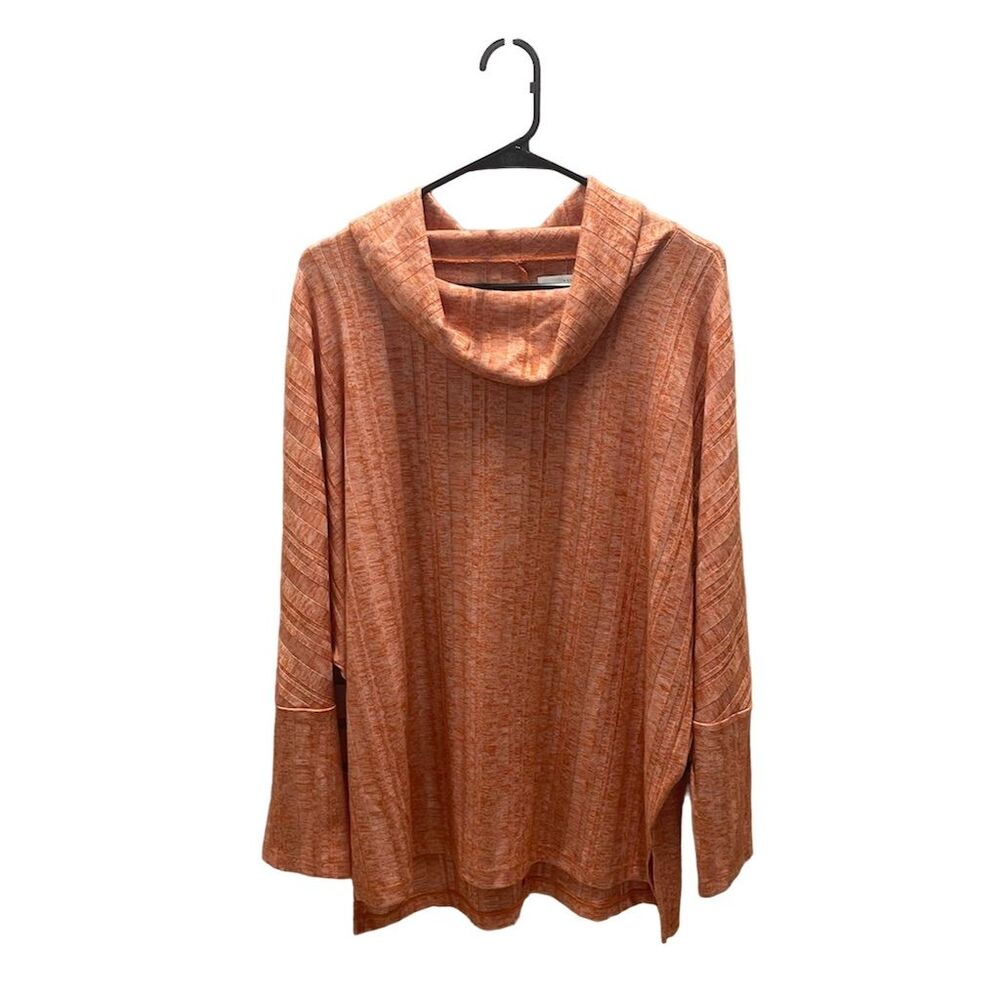 New Directions Women's Cowl Neck Long Sleeve Striped Blouse Orange Size Large